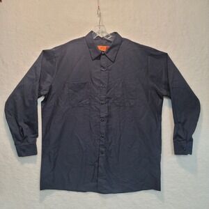 Red Kap Long Sleeve Shirt Men's 2XL XXL Blue Work Wear Navy Snap Button Uniform